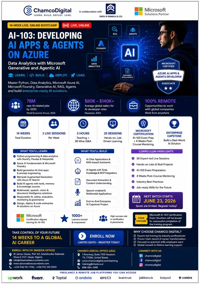 AI-103: Developing AI Apps & Agents on Azure — Course Flyer